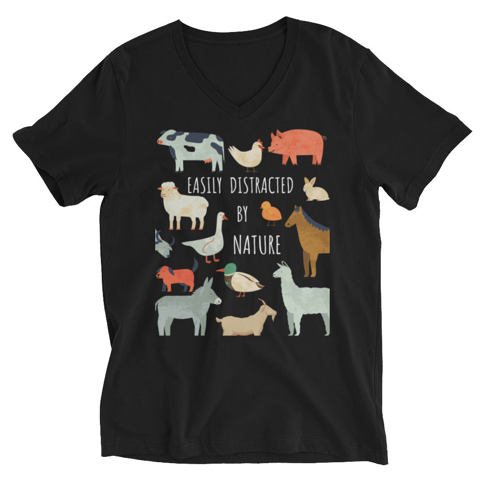 Easily Distracted Farm Animal Unisex Short Sleeve V-Neck T-Shirt