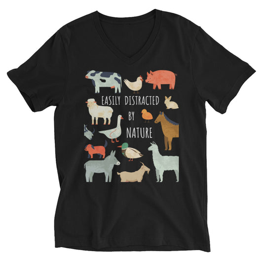 Easily Distracted Farm Animal Unisex Short Sleeve V-Neck T-Shirt