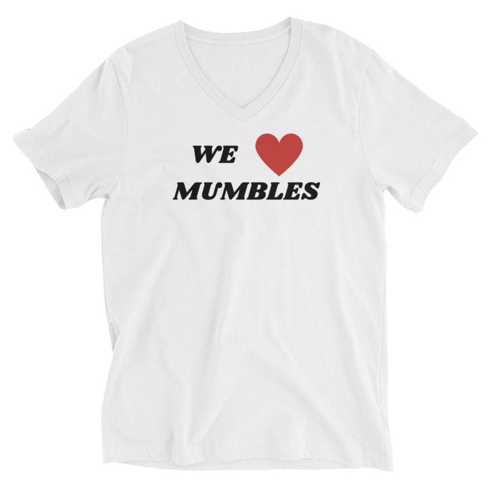 We Heart Mumbles White Unisex Short Sleeve V-Neck T-Shirt