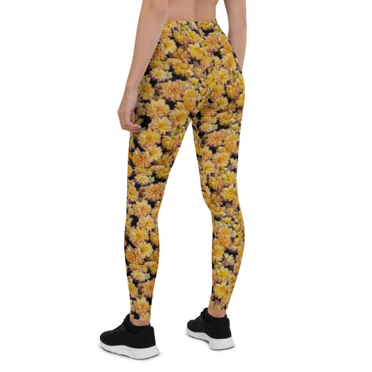 Yellow Mum Natural Flower Pattern Leggings