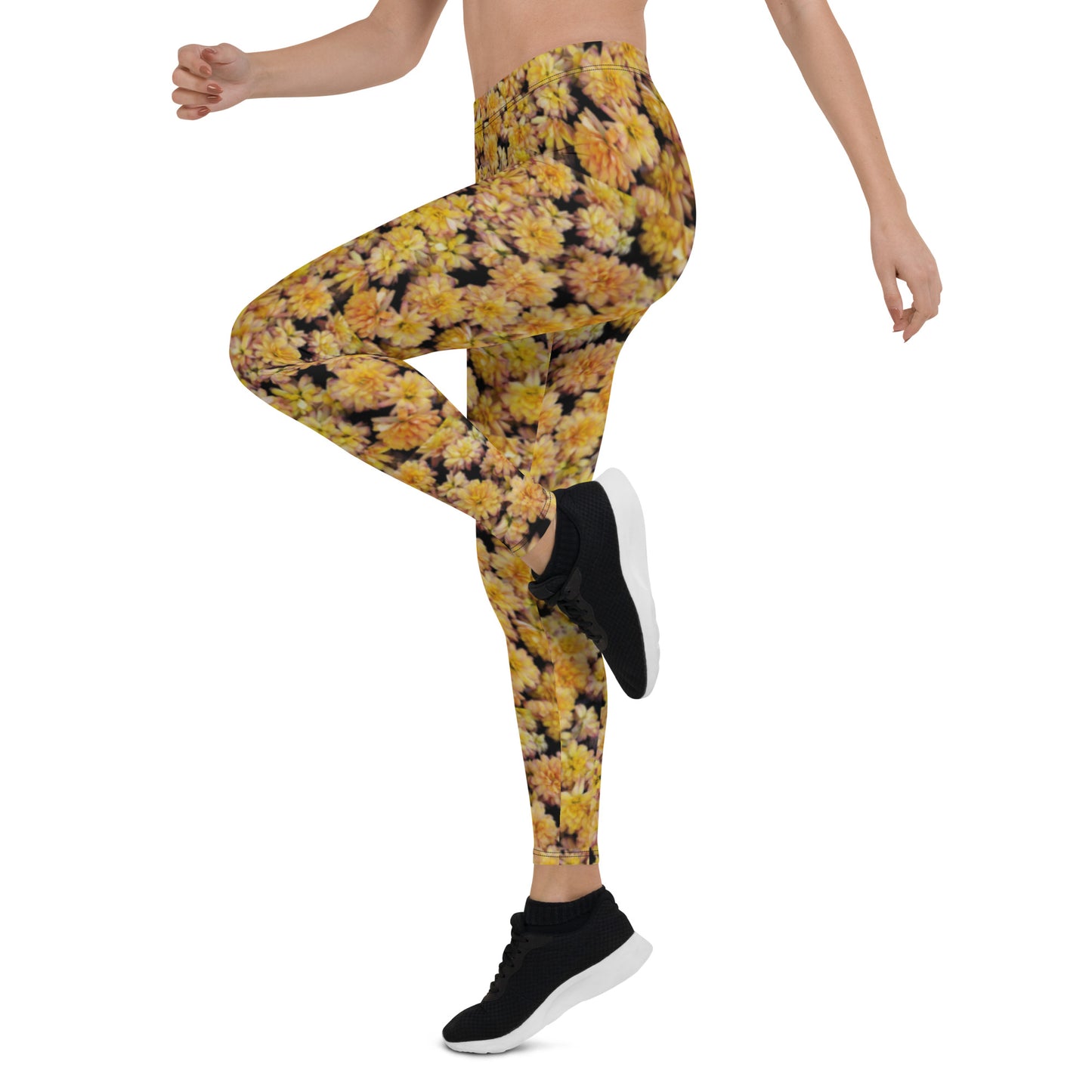 Yellow Mum Natural Flower Pattern Leggings