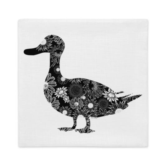 Duck Silhouette Sunflowers Premium Pillow Case