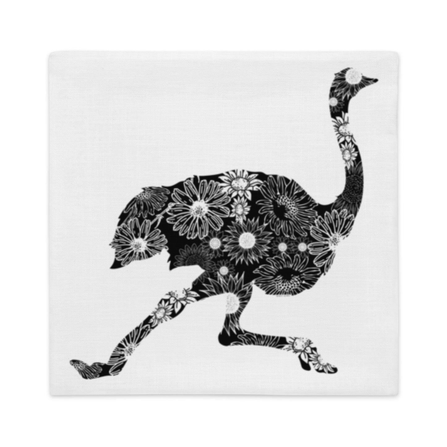 Ostrich Silhouette Sunflowers Premium Pillow Case