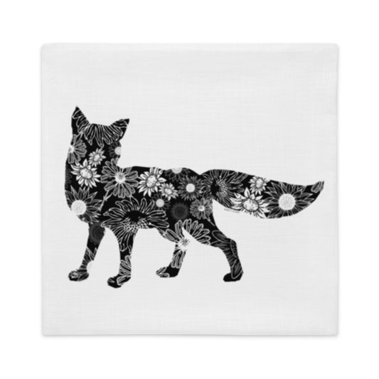 Fox Silhouette Sunflower Pattern Pillow Case