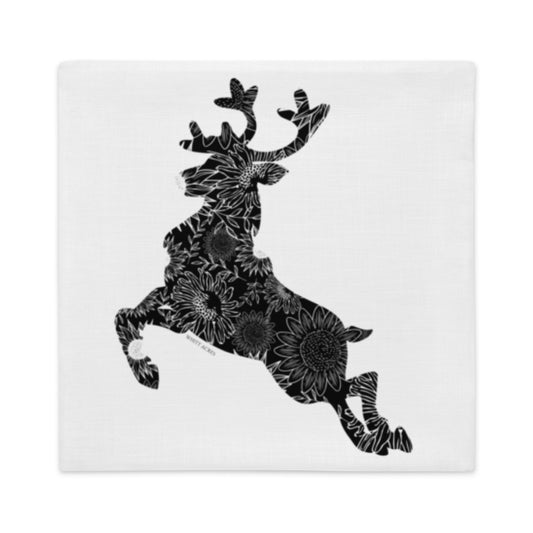 Reindeer Silhouette Sunflowers Premium Pillow Case