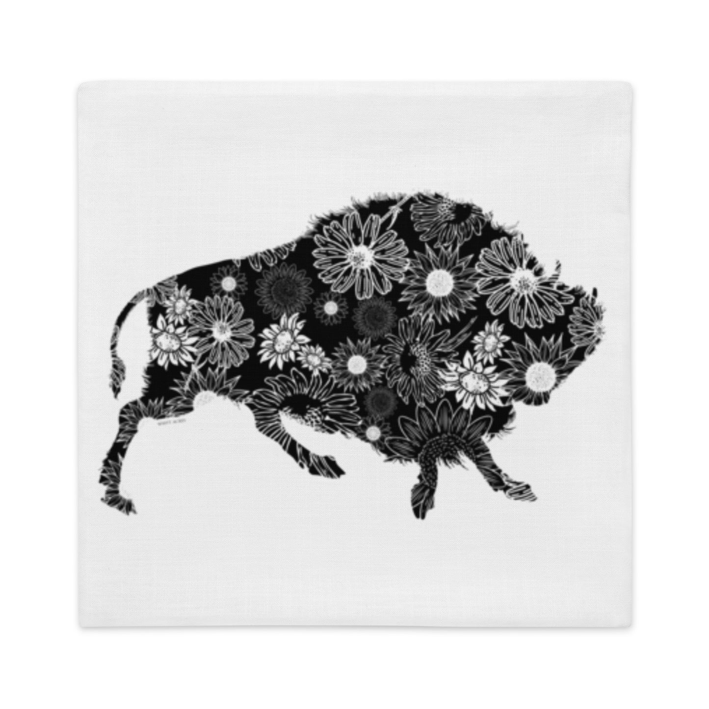 Bison Silhouette Sunflowers Premium Pillow Case