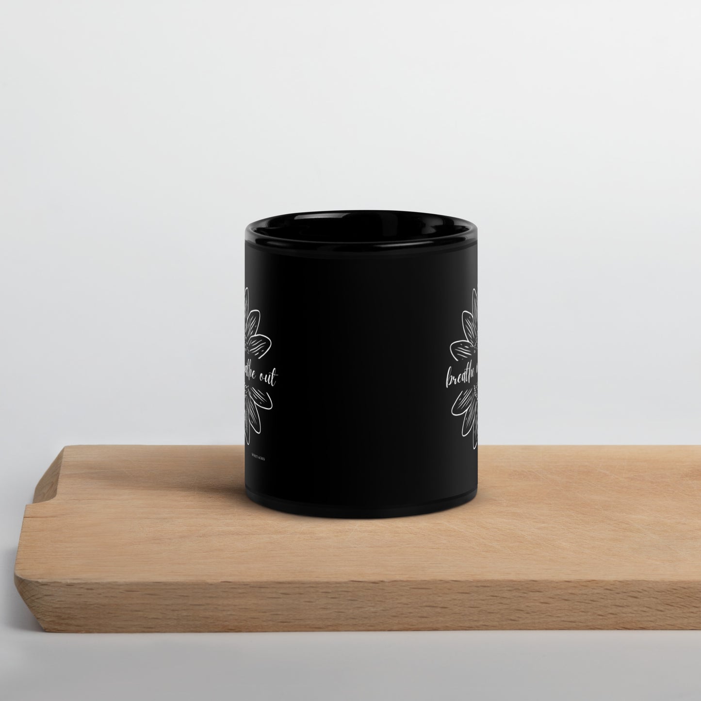 Breathe In Breathe Out Sunflower Black Glossy Mug