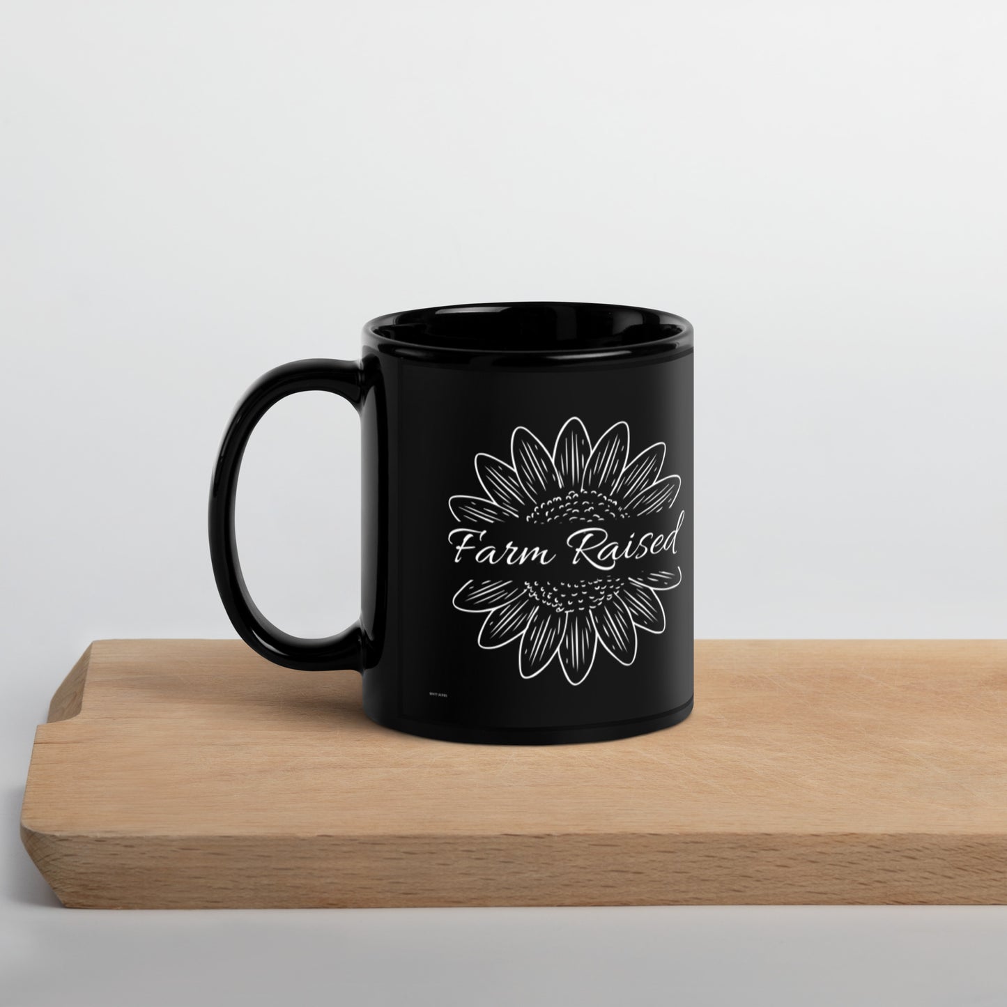 Farm Raised Sunflower Black Glossy Mug