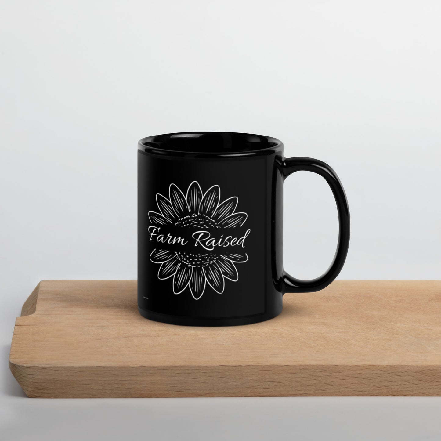 Farm Raised Sunflower Black Glossy Mug