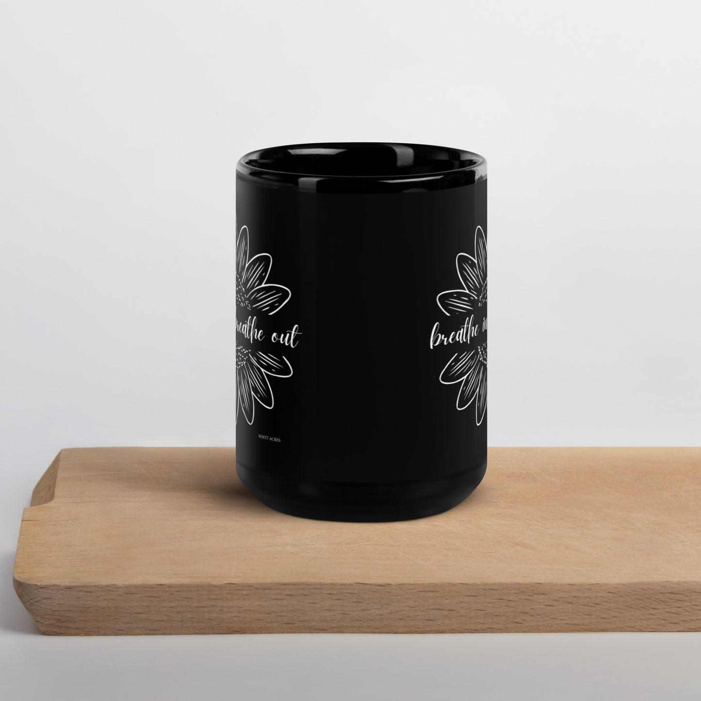 Breathe In Breathe Out Sunflower Black Glossy Mug