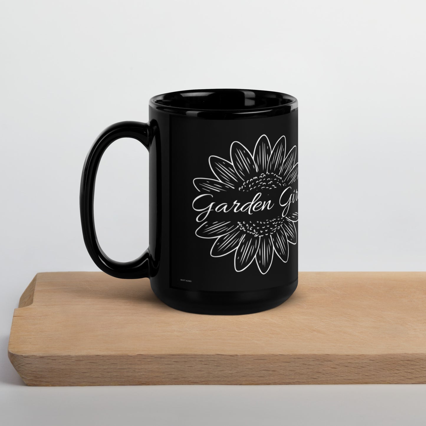 Garden Girl Sunflower Black Glossy Mug