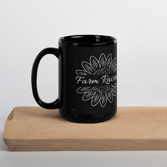 Farm Raised Sunflower Black Glossy Mug