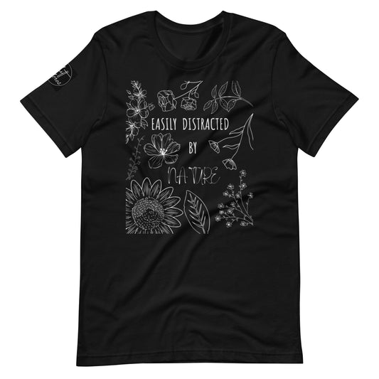 Easily Distracted By Nature Vintage Flowers Black Edition Unisex t-shirt