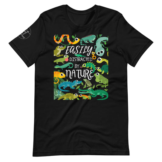 Easily Distracted By Nature Reptiles Black Edition Unisex t-shirt