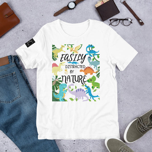 Easily Distracted By Nature Dinosaur White Unisex t-shirt