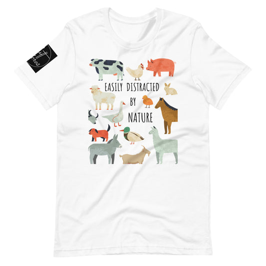 Easily Distracted By Nature Farm Animal White Edition Unisex t-shirt